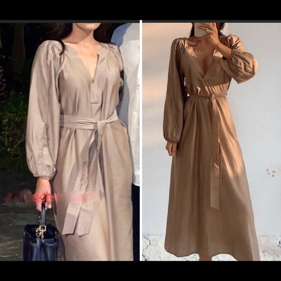 LAST NWT ZARA DRESS WITH BELT BROWN/TAUPE - Picture 2 of 10